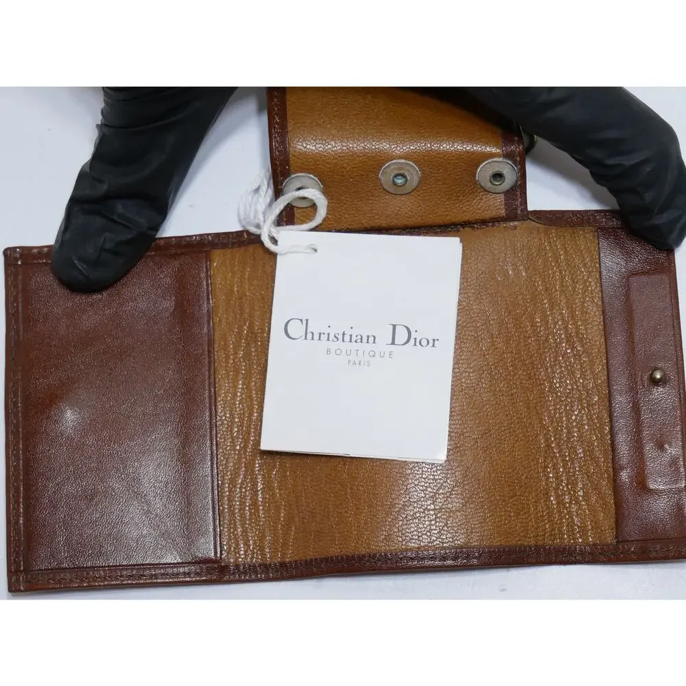 AUTHENTIC VINTAGE DIOR 8 KEY HOLDER BROWN LEATHER SNAP POCKET POUCH CASE WALLET